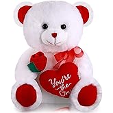 Sumind Valentine Bear Dog Plush Stuffed Animals Gift 10 Inch Cute Plush Animals Heart Holding Soft Stuffed Toy for Valentine, Mother's Day, Wedding, Anniversary, Birthday(White Bear)