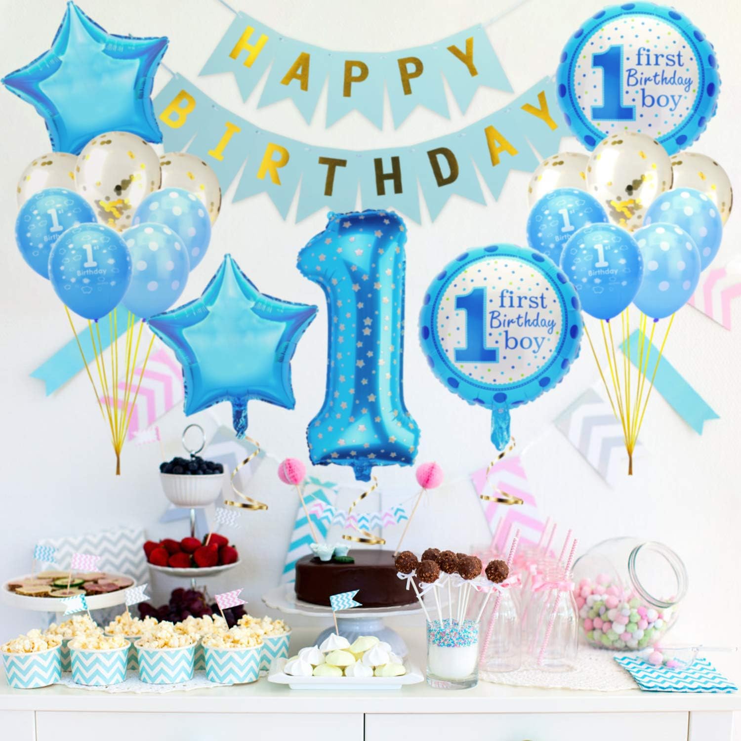Azul 1er Cumpleanos Bebe Globos Decoracion 1 Ano Bebe Nina Nino Globos Rosado Azul De Cumpleanos Con Banner De Feliz Kateluo Globos De Cumpleanos 1 Ano Hogar Y Cocina Costura Y Manualidades
