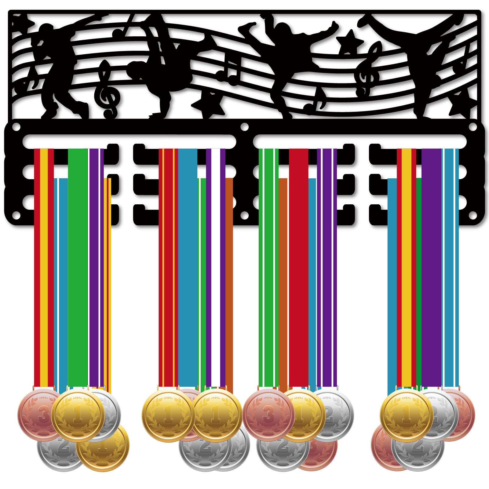 CREATCABIN Dance Medal Holder Hip Hop Medal Hanger Display Rack Street Dance Sports Race Ribbons Organizer Awards Black Small Metal Hooks for Hanging over 40 Medals Gymnastics Runner 11.4 x 5.1Inch