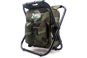 Zology Folding Camping Chair Stool Backpack with Cooler Insulated Picnic Bag, Hiking Camouflage Seat Table Bag Camping Gear, Outdoor Fishing Hunting Gifts for Men