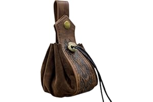 HiiFeuer Medieval Faux Leather Drawstring Pouch, Retro Nordic Portable Coin Purse, Vintage Belt Pouch Dice Bag For LARP Ren Faire (Brown B)