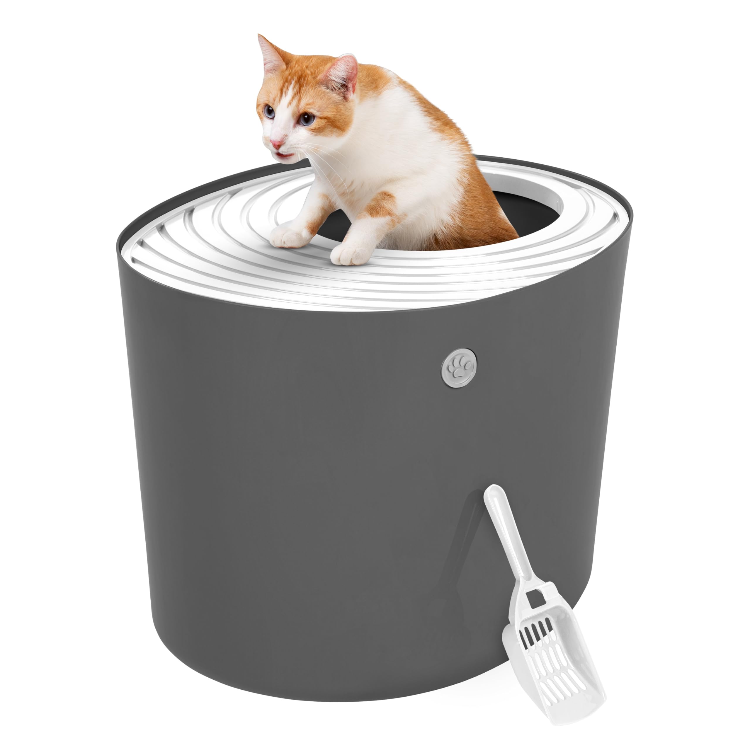 Iris Ohyama Cat Litter Box with Scoop, Up to 7kg, Gray, Top Entry, Cat Litter Tray, Enclosed, For Kitten, High Sided, Hooded, Large, Jumbo, BPA Free, Deep, Easy to Clean, PUNT-530