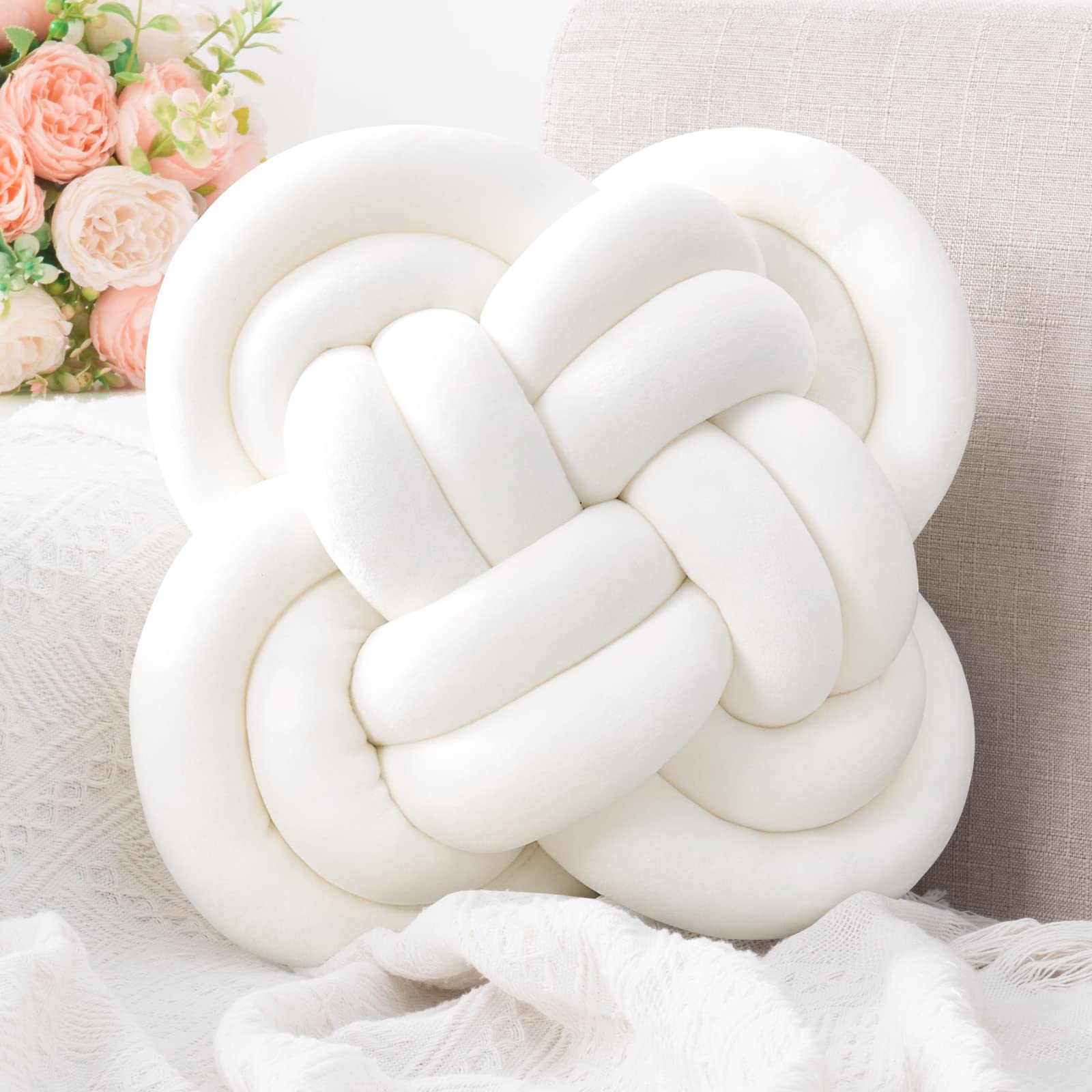 Photo 1 of Xiashrk Knot Pillow, Decorative Throw Pillows with Soft Plush for Couch, 12" Knotted Pillows White Dorm Room Decor Ball Pillow Cushion for Bed Living Room