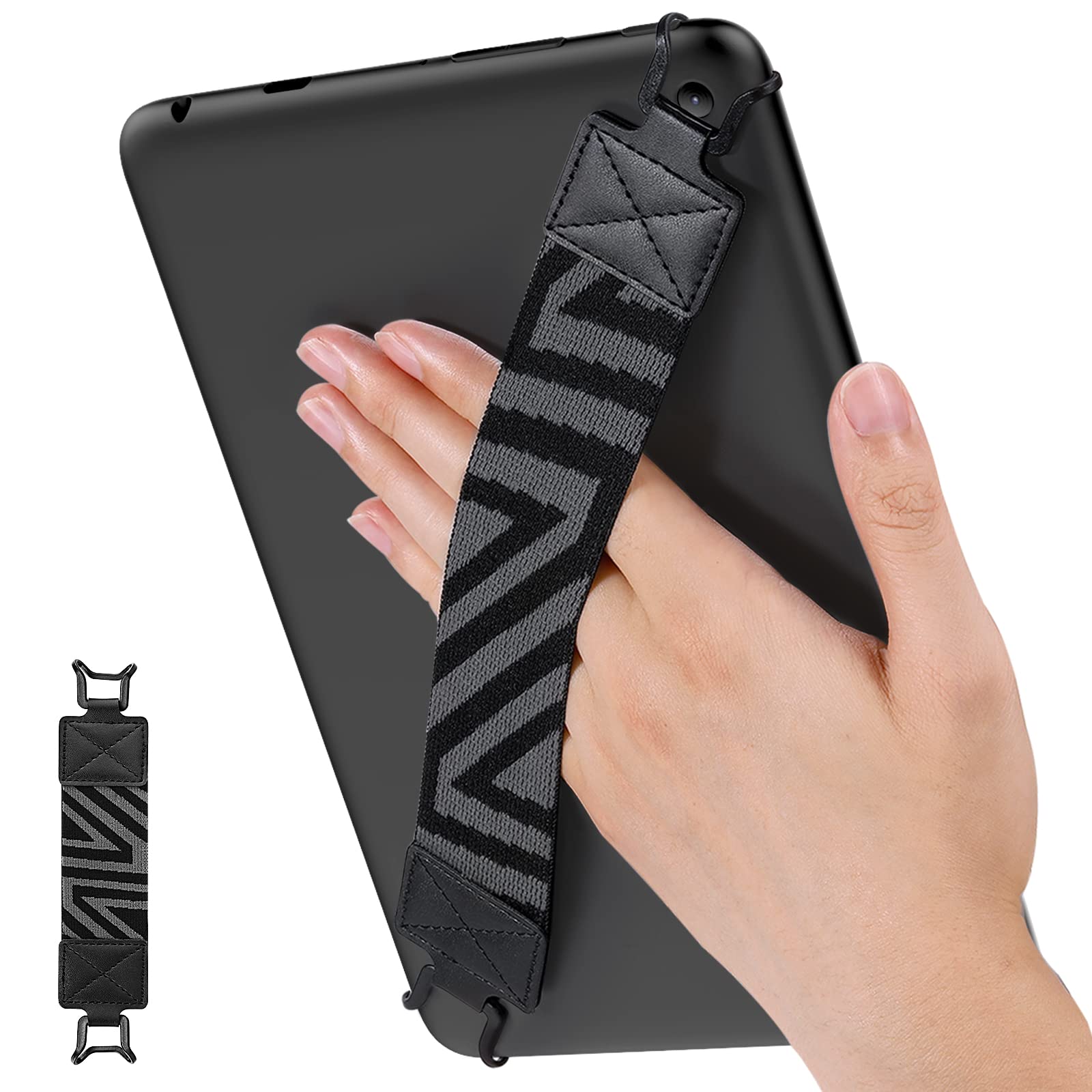MoKo Security Hand-Strap for 9-11 Inch Tablet, iPad Pro/Air/Kindle Fire HD/Samsung, High-Elasticity Versatile Hand Strap Lightweight Finger Grip Holder, Black
