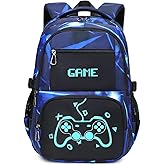 BLUWEI Kids Backpack Boys 18in Cool Luminous Game Bookbag Elementary Teens School Bag Age 6-12 (Blue)