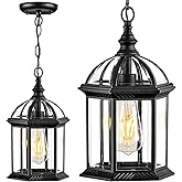 VIANIS 13.8" Large Outdoor Pendant Light Fixture, Black Hanging Porch Lights with Tempered Glass, Anti-Rust, Waterproof Outsi