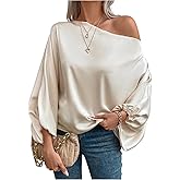 Verdusa Off The Shoulder Blouses for Women 3/4 Length Sleeve Asymmetrical Tops Dressy Casual Blouse