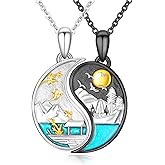 Hagkew Yin Yang Dragon/Phoenix/Koi Fish Necklace 925 Sterling Silver Yin Yang Couples Matching Pendant Friendship BFF Necklace Jewelry for Her Him with Gifts Box