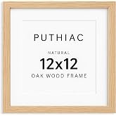 puthiac 12x12 Solid Oak Wood Picture Frame, Natural Oak, 1 Pack | Minimalist oak frame; fits 8x8 with mat or 12x12 without; wall display for family photos, art prints, or gallery walls.