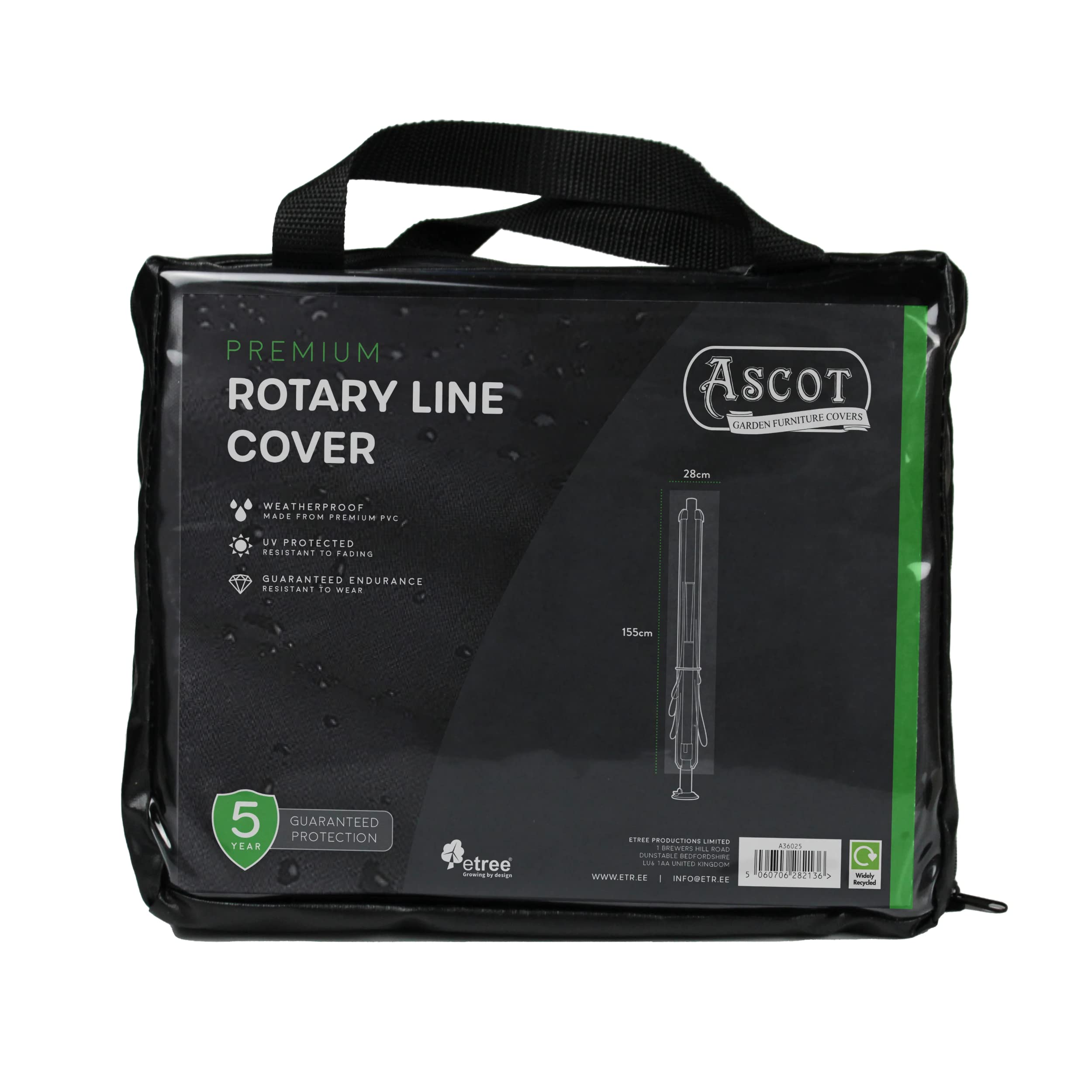 Ascot Premium Rotary Line Cover - 28/28(W) X 155 (H) cm Deep Black