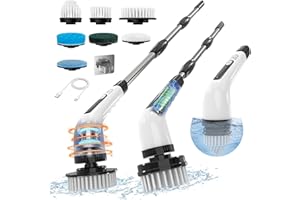 Electric Spin Scrubber, Cordless Cleaning Brush, Shower Scrubber with 7 Replaceable Brush, 2 Speeds and Adjustable Extension 