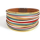 hotoo Handmade Layered Leather Bracelets Wrap for Women Stackable Chunky Colored Men Cuff Bracelet Wristband Bangle Gifts
