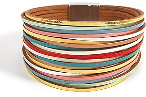 hotoo Handmade Layered Leather Bracelets Wrap for Women Stackable Chunky Colored Men Cuff Bracelet Wristband Bangle Gifts