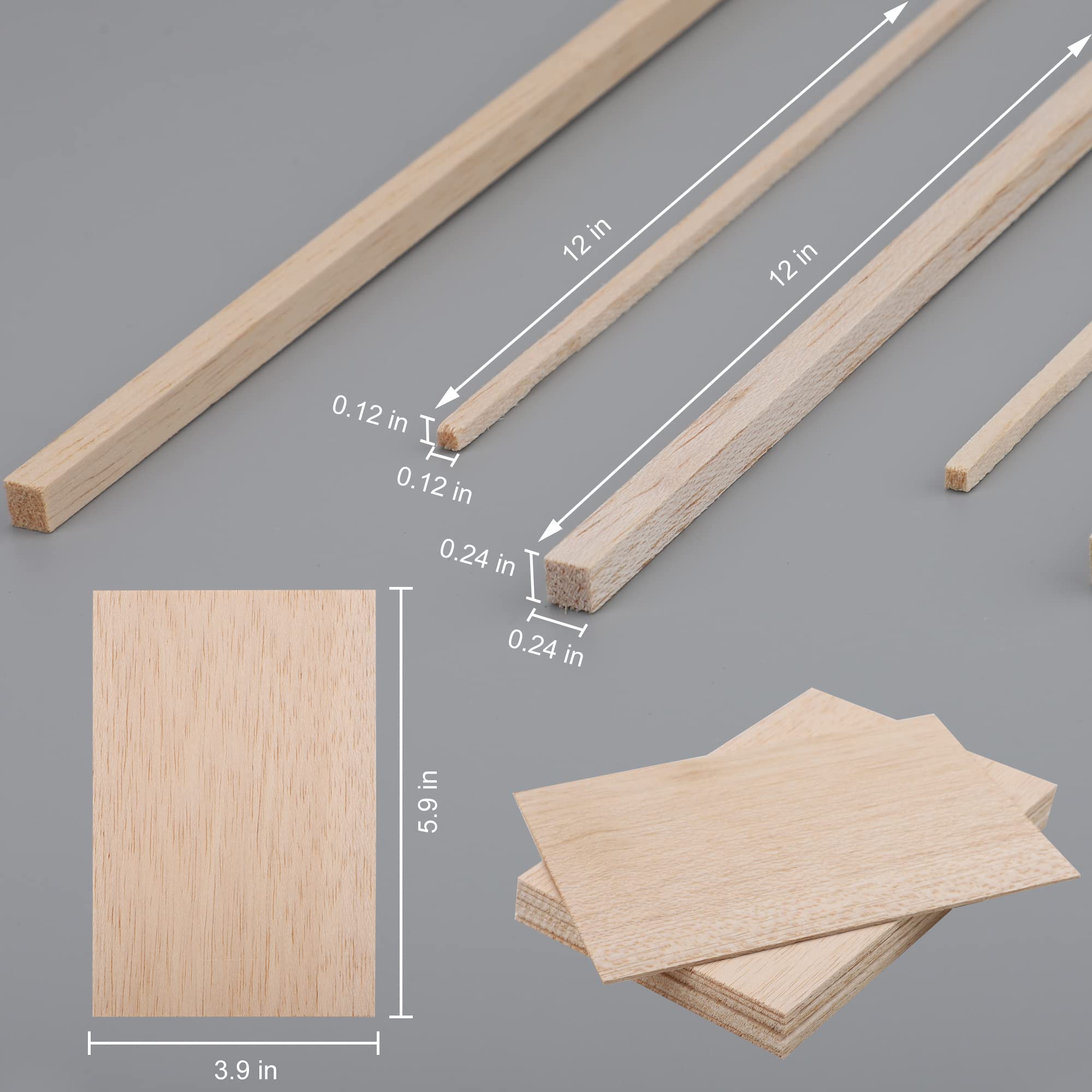 150 Pieces Balsa Wood Sticks Hardwood Square Wooden Craft Dowel Rods Unfinished Balsa Wood Sheets 12