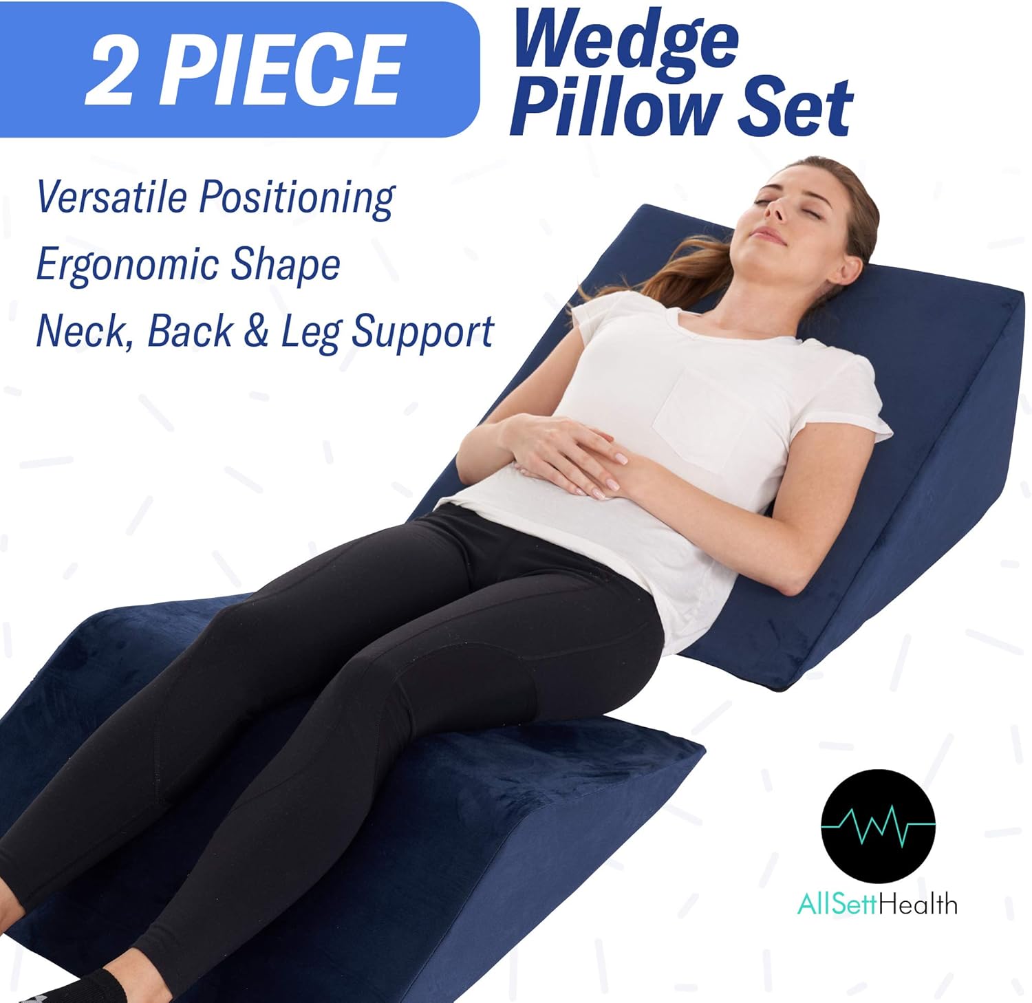 Bed Wedge Pillow – 2 Separate Memory Foam Incline Cushions, System for Legs, Knees and Back Support Pillow | Acid Reflux, Anti Snoring, Heartburn, Reading – Machine Washable, Navy: Health & Personal Care