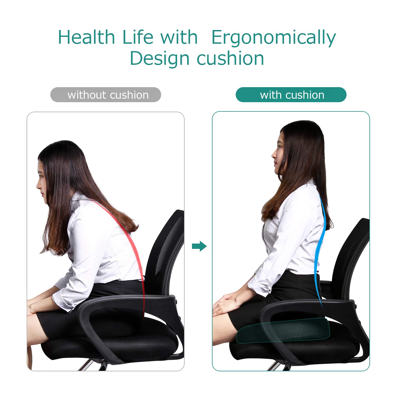 Tdbest Gel Enhanced Memory Foam Seat Cushion with Tailbone, Sciatica, Lower Back Support and Pain Relief - Fits Most Office, Desk, Computer Chairs and Car Seats (Black)