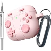 DamonLight Game Case for AirPods 5 &amp; 4 Shock-Proof Protective Silicone Case with Cleaning Pen and Keychain Accessories for Apple Airpods 5th &amp; 4th Generation (Pink)