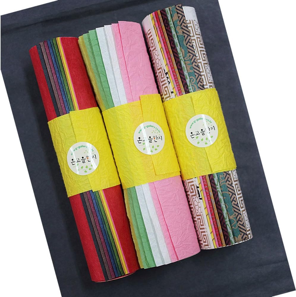 [32 Pcs] Korean Traditional Mulberry Paper HanJi Colored & Wrinkle-Patterned & Traditional Designed 7.9 x 11.4 by NaRaOn HanJi