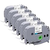 6 Pack 12mm 0.47 Laminated White Label Tape Compatible with Brother Label Maker Tape TZe TZ 231 for P Touch PT-H100 H110 D200 D210 D400 D410 D600 D610BT, 12mm x 8m (1/2" x 26.2 ft)