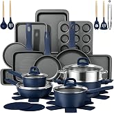 Pots and Pans Set Nonstick, Umite Chef Kitchen Non Stick Induction Cookware &amp; Bakeware Set - 31 PCS Cooking Pans Set with Frying Pans &amp; Utensil, Sturdy &amp; Easy to Clean &amp; PFOA Free (Navy Blue)