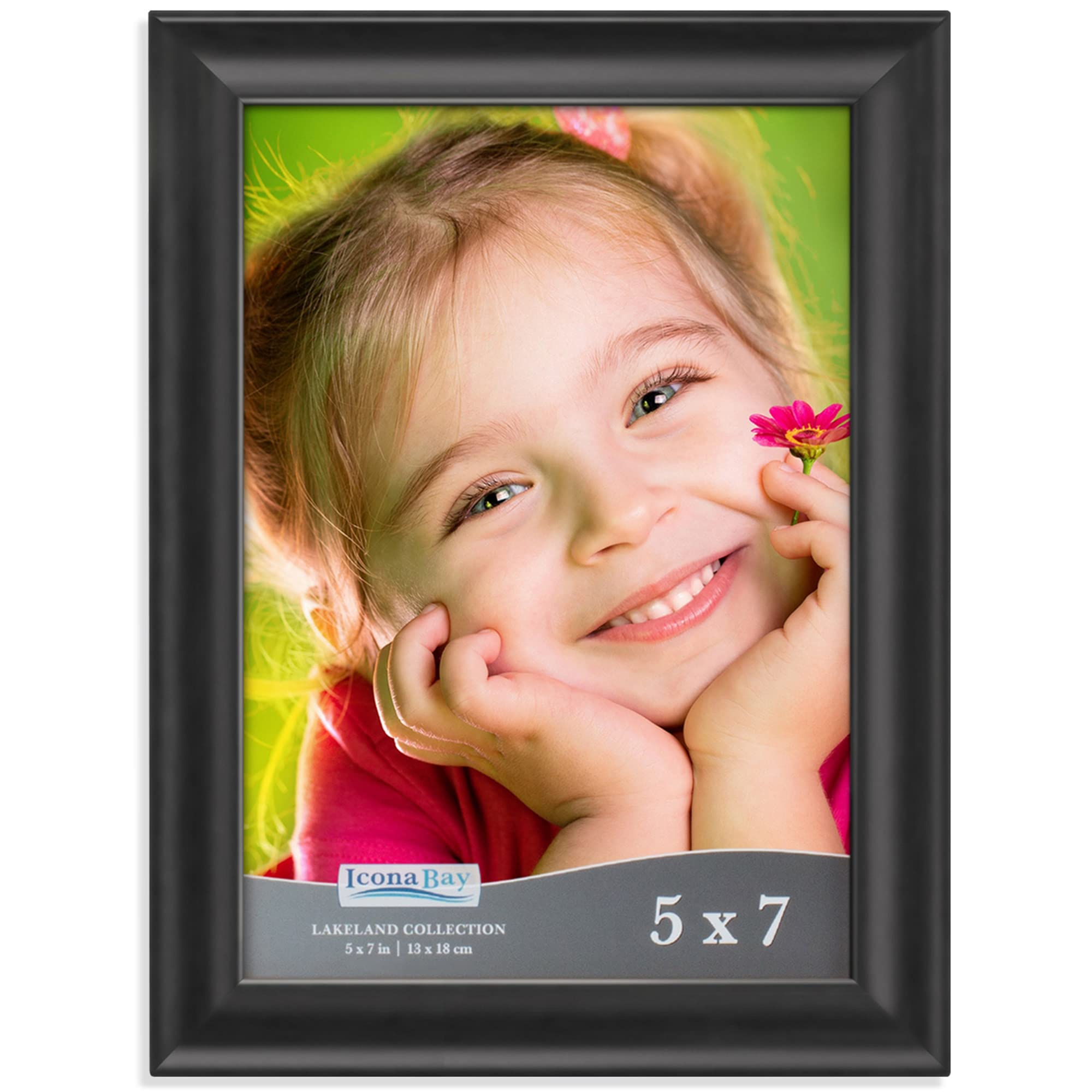 Icona Bay 7x5 Black Picture Frame, Contemporary Photo Frame 7 x 5, Composite Wood Frame for Walls or Table Top, Lakeland Collection
