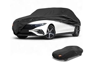 Partuto Waterproof All-Weather Universal Car Cover with Right Side Zipper & Mirror Pocket, 210D-PU Black Fits for Sedan Up to