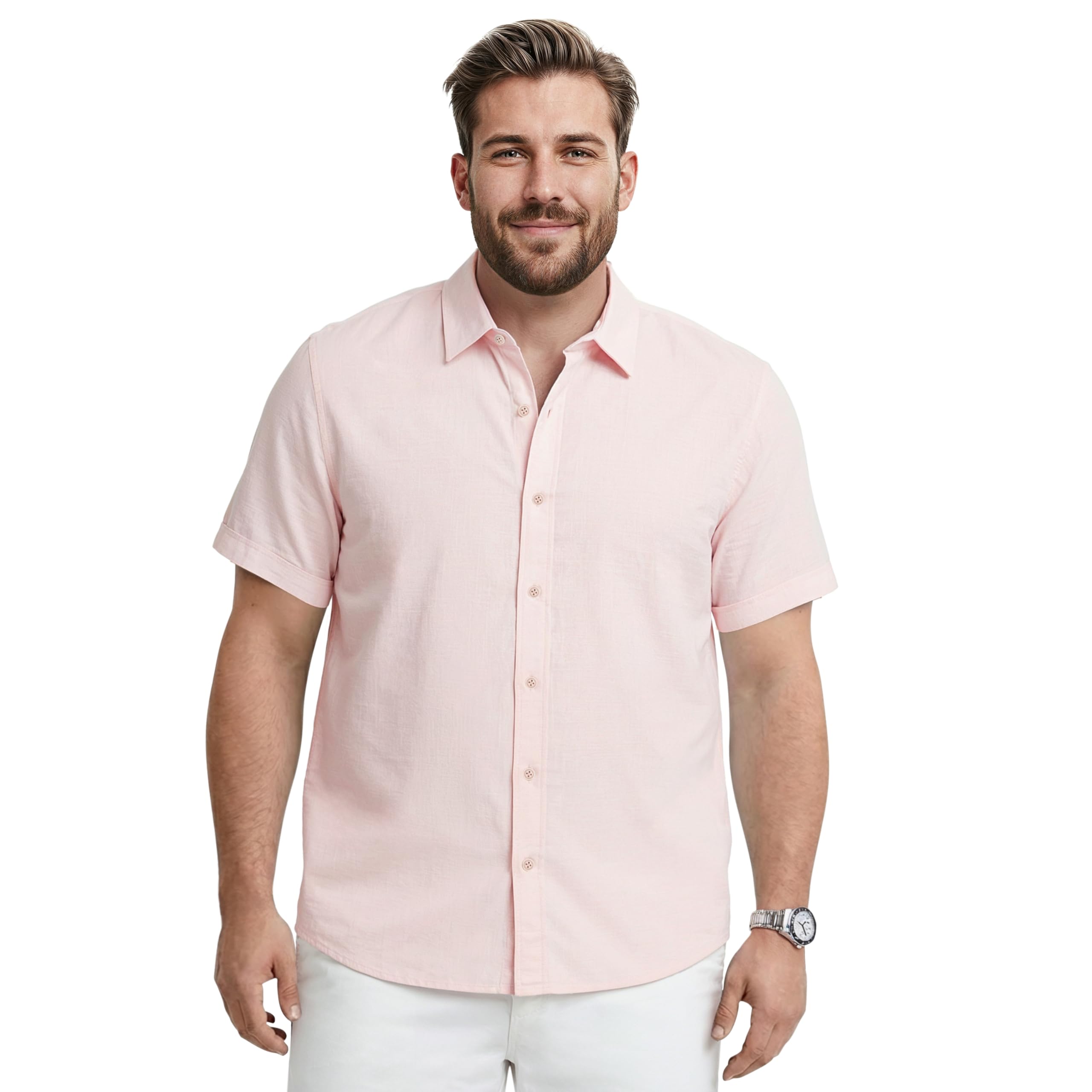 Izod Men’s Big & Tall Luxury Classics Short Sleeve Solid Button Down Shirt, Crockery, 5X-Large Big