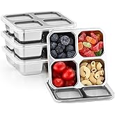 4 Pack Stainless Steel Snack Containers with Lids 4 Compartment Lunch Box for Adults & Kids Meal Prep Bento Box Containers Reusable