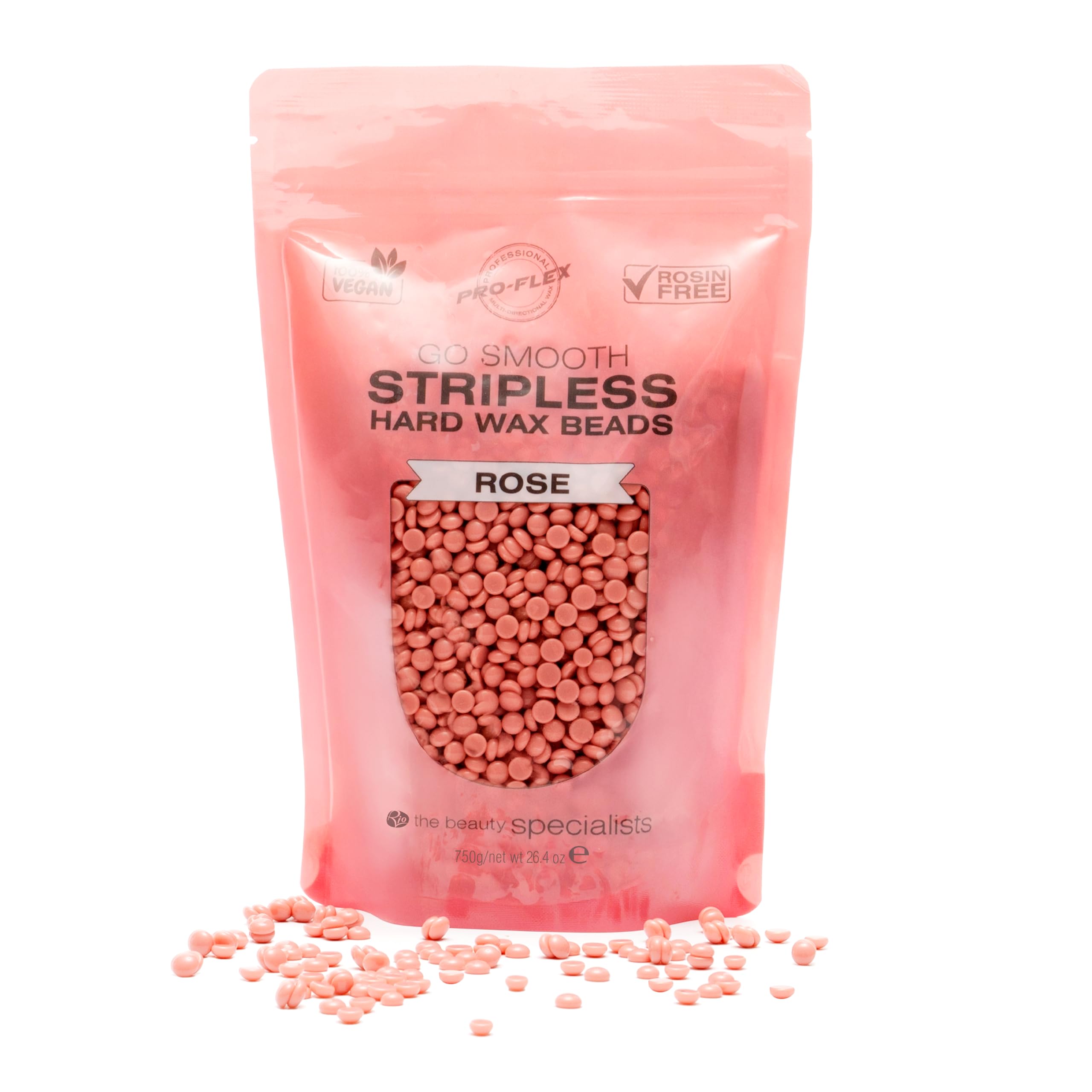 Rio Stripless Hard Wax Beads 750g Rose - Vegan Stripless Hair Removal, Painless Full Body Waxing, Brazilian, Bikini Line, Face, Legs, Coarse Hair Formula, Depilatory Wax Pellets No Strip Needed