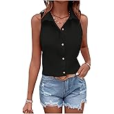Floerns Women's Elegant Button Down Shirt Sleeveless Collared Business Casual Vest Blouse Tops