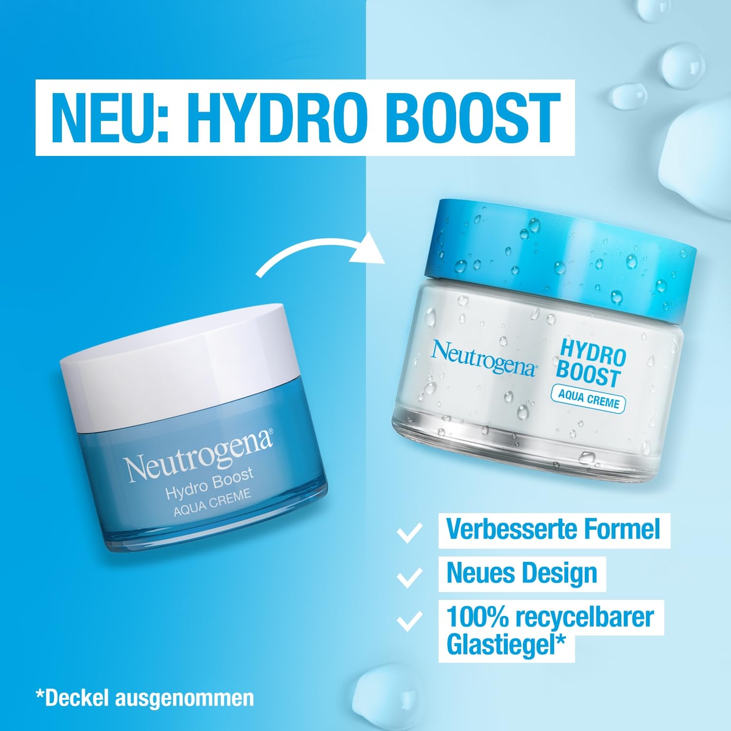 Neutrogena Hydro Boost Aqua Creme, Testsieger, parfümfreie Gesichtscreme mit Hyaluronsäure, Aminosäuren, Elektrolyten & Ceramiden, intensive Gesichtspflege für glatte & geschmeidige Haut (2x50 ml) 2