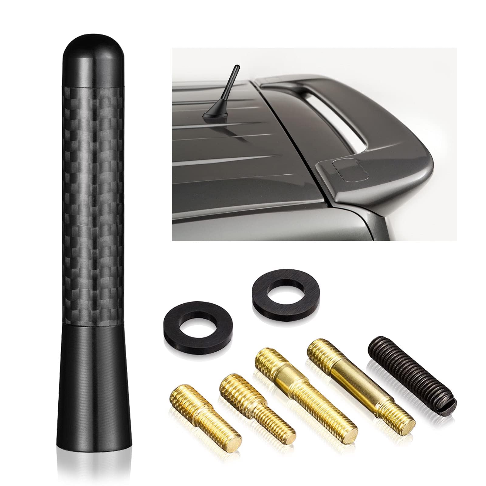 Bingfu Car Antenna FM AM Radio Aerial 8cm Vehicle Truck SUV Topper Short Antenna Replacement with M4.0 M5.0 M6.0 Screws Compatible with All Cars, Black