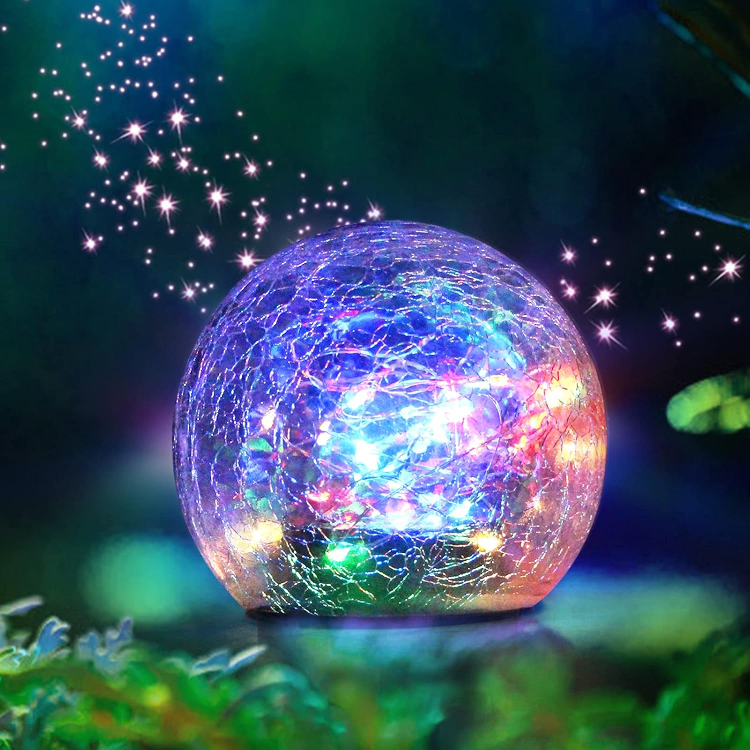 Garden Solar Lights Gazing Balls Outdoor Decorative Waterproof Multicolor LED Glass Globe for Lawn Patio Yard (3.9inch)