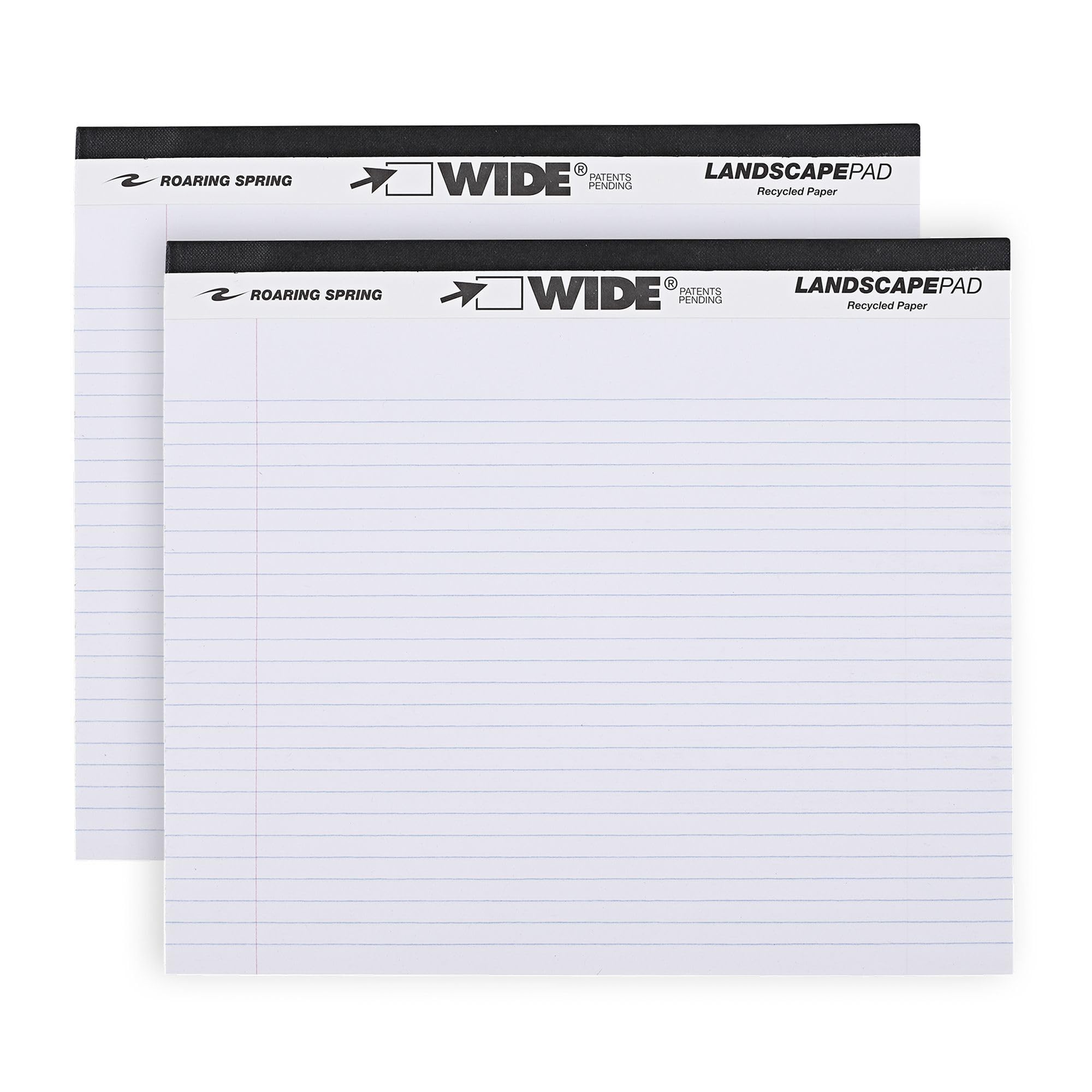 Roaring Spring Wide Landscape Pad, 11" x 9.5", 40 Lined Sheets, White, 2/Pack