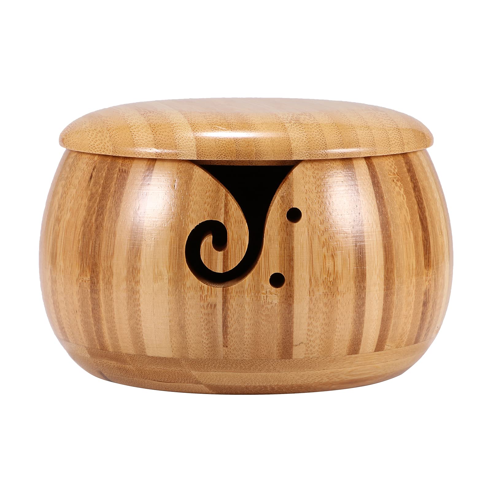 FUOBECIE Wood Knitting Bowl with Lid, Holder and Organizer, Bamboo Wool Storage Accessories