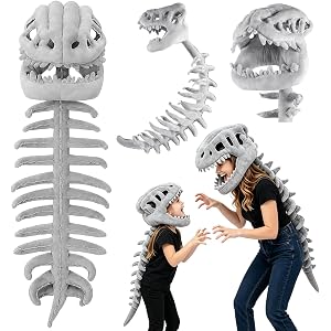Dinosaur Skeleton Costume 3D Realistic Plush Costume for Adults Kids ﻿ | Wearable Spinosaurus Skull Mask Dino Costume Outfit