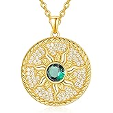 AENEAS Sun Necklace for Women 925 Sterling Silver Sun Necklace Birthstone Sun Coin Pendant Necklace Gold Round Shape Jewelry Sun Gifts for Her