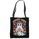 Espooky Vibes Día de los Muertos Ghost Floral Sugar Skull Tote Bag