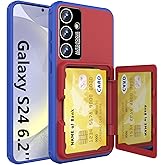 KJSK for Samsung Galaxy S24 Wallet Case,Built-in Card Holder and Mirrors,Military Grade Shockproof Case for Galaxy S24 6.2”(Red)