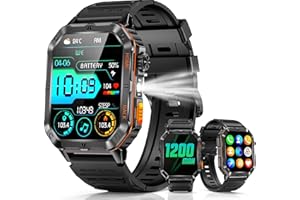 PODOEIL Military Smarty Watch for Men, 2.01" Smartwatch with 1200mAh Battery, Flashlight, Answer/Make Calls, Heart Rate/Sleep