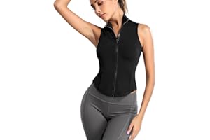 Hvewarm Women Summer Lightweight Cropped Athletic Zip Up Sleeveless Jackets Workout Gym Seamless Vests