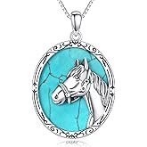 DOLIOX Genuine Turquoise Horse Necklace, Sterling Silver Native American Boho Vintage Pendant Western Jewelry Birthdays Gift for Women