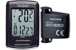 CAT EYE CATEYE Velo Wireless Bike Computer – Analog Speedometer & Odometer with Calorie Tracking, Auto Start/Stop, Programmable Odometer, Waterproof IPX8, Secure Zip-Tie Mount