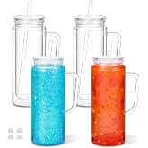Maucircol 20 Oz Acrylic Snow Globe Tumbler with Handle, 4 Pack Pre-Drilled Snowglobe Cup For Snow Globe Diy Glitter, Double Wall Plastic Snowglobe Tumbler with Clear Lid