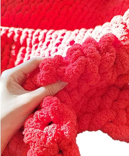 Chunky Blanket Chenille Yarn Red 48oz Pack for Arm Knitting