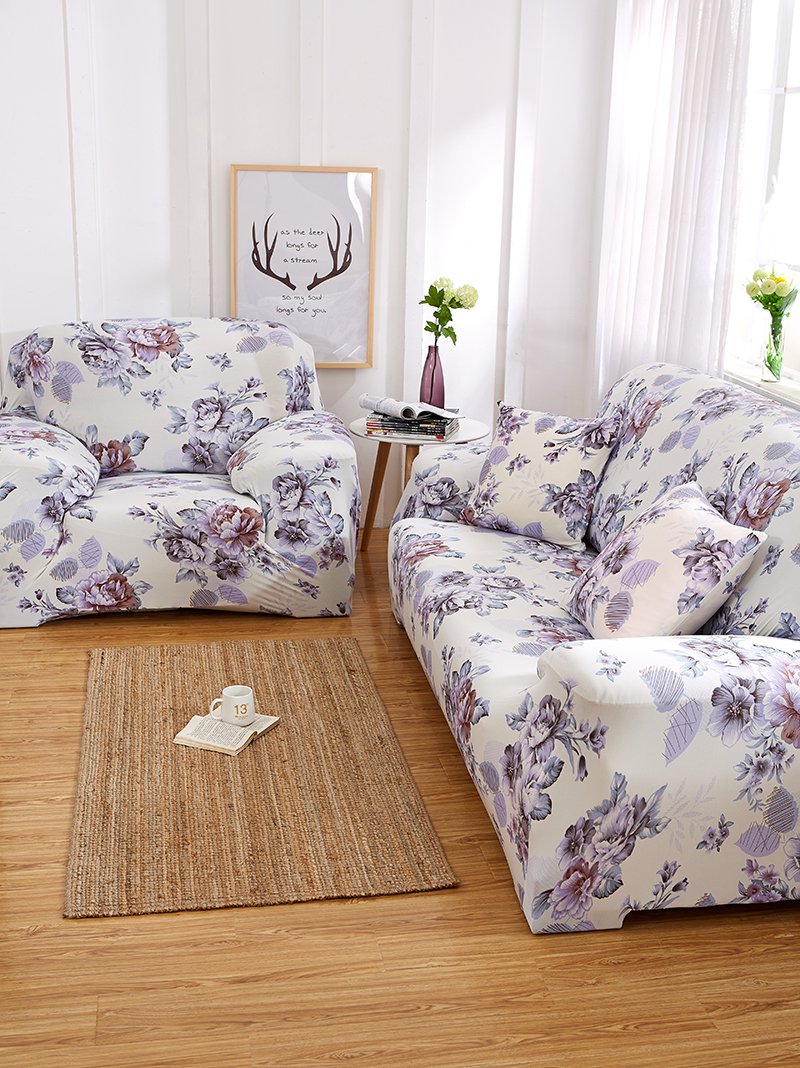 inrisesgrand Floral Printed Sofa Cover Anti-Slip Elastic Slipcover Stretch Polyester Fabric Soft Furniture Protector Couch Cover (Three seater(75''-91''), Anny Garden)