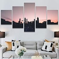 SIGNWIN 5 Panel Canvas Wall Art Cityscape Sunset for Home Decorations Ready to Hang - 60