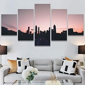 SIGNWIN 5 Panel Canvas Wall Art Cityscape Sunset...
