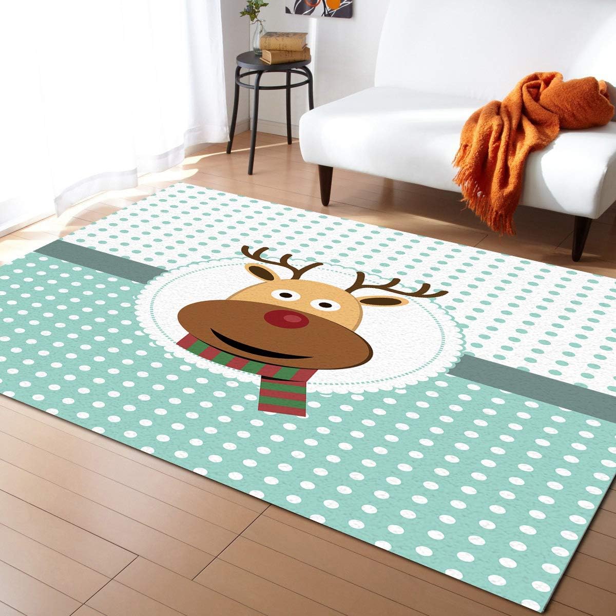 PartyShow Modern Area Rug Easy to Care, Chritmas Theme Rudolph The RedNosed