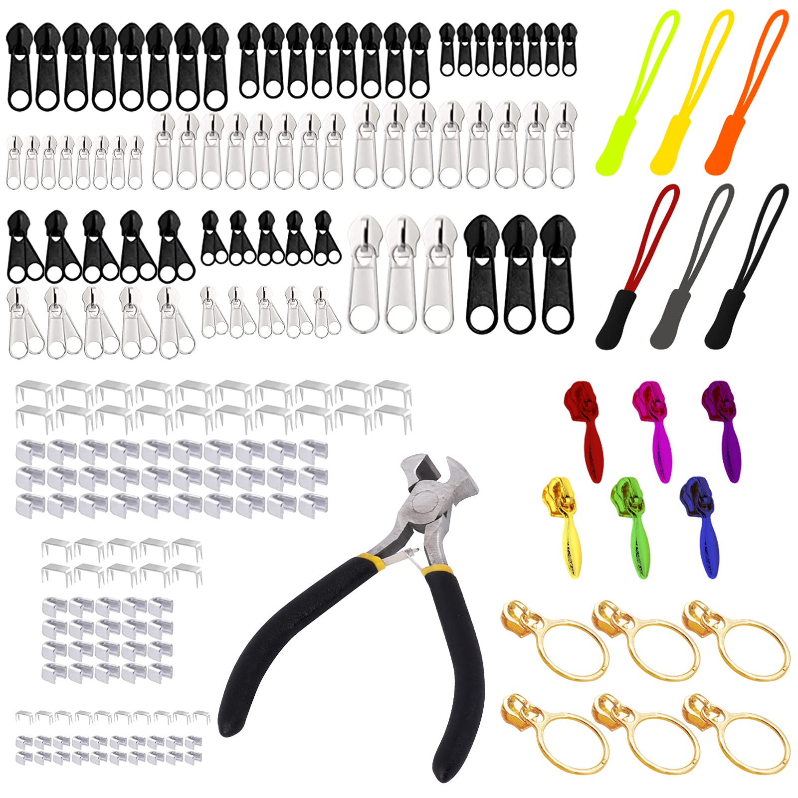 Daily Treasures 203Pcs Zipper Repair Kit with #3/#5/#8/#10 Sizes, Zipper Plier, Extension Pulls, Pull Replacement for Bags, Jackets, Tents, Luggage, Backpacks, Purses